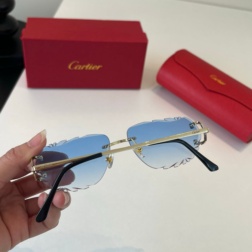 Cartier Lightweight Metal Rimless Blue Lens Sunglasses for Men & Wome - 465854 - detail image 7
