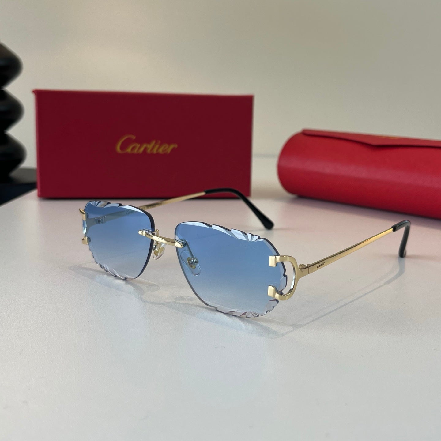 Cartier Lightweight Metal Rimless Blue Lens Sunglasses for Men & Wome - 487279 - detail image 3