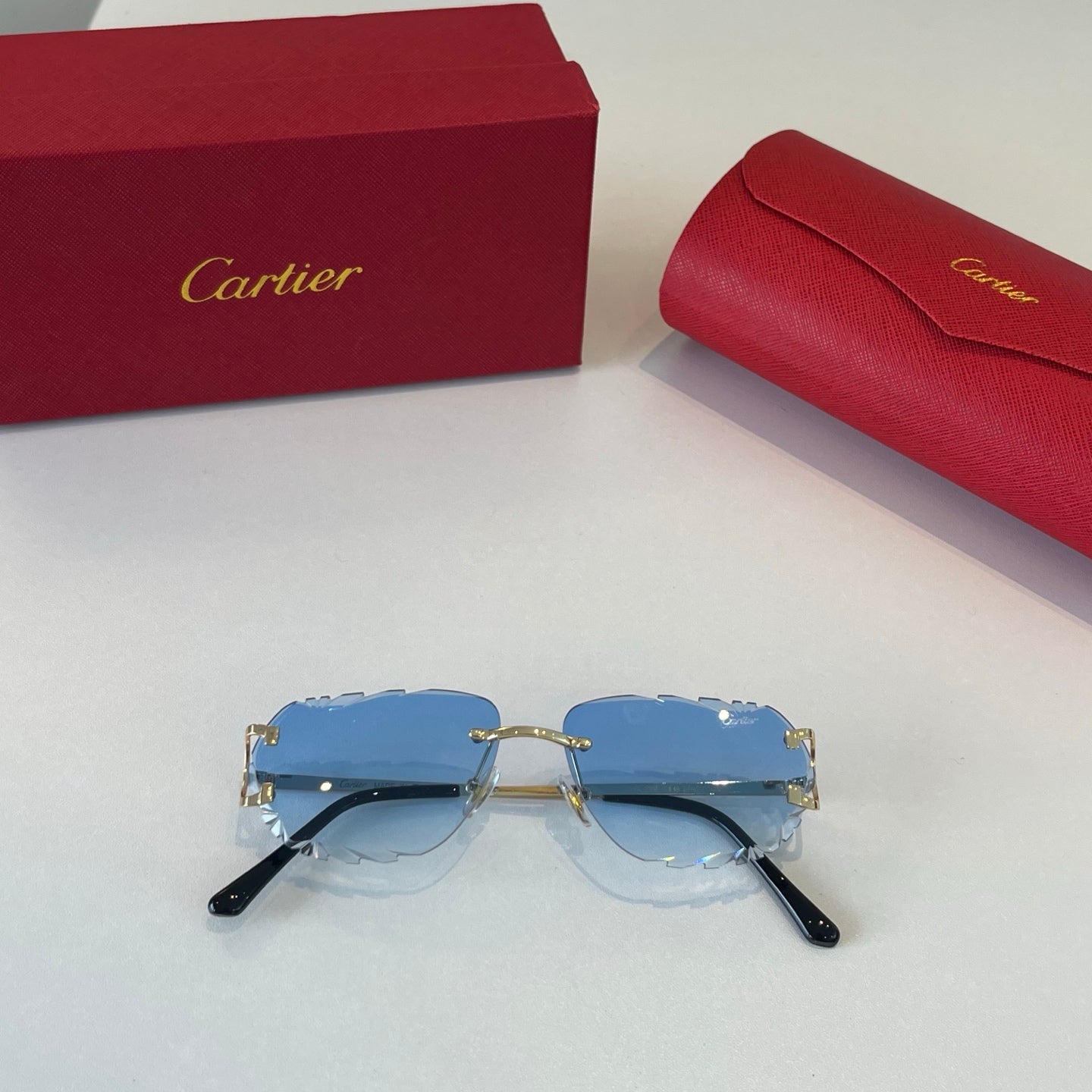 Cartier Lightweight Metal Rimless Blue Lens Sunglasses for Men & Wome - 465870 - detail image 4