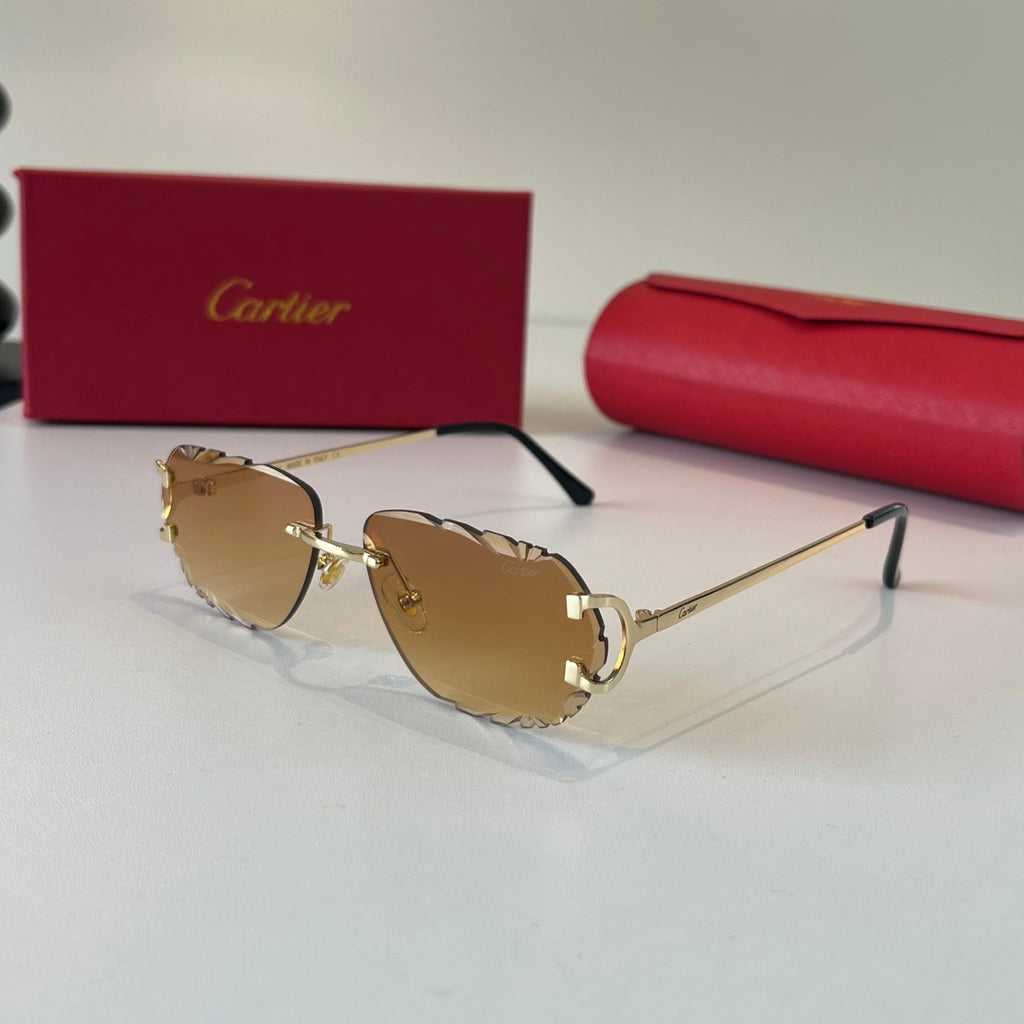 Cartier Lightweight Metal Rimless Brown Lens Sunglasses for Men & Wom - 465871 - detail image 3