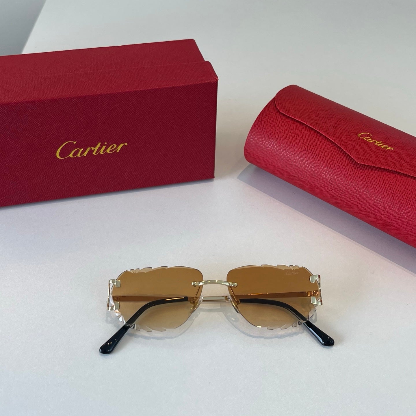 Cartier Lightweight Metal Rimless Brown Lens Sunglasses for Men & Wom - 465855 - detail image 4