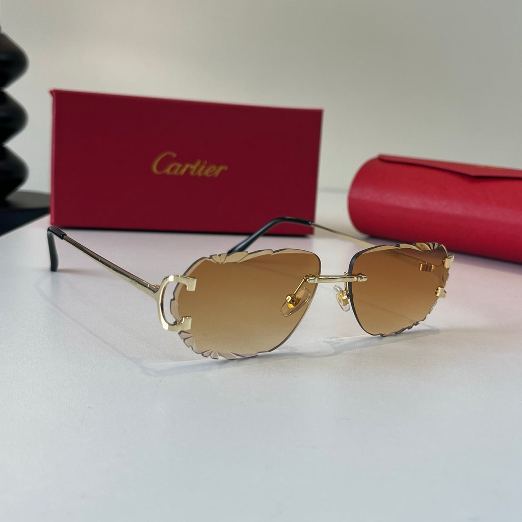 Cartier Lightweight Metal Rimless Brown Lens Sunglasses for Men & Wom - 487280