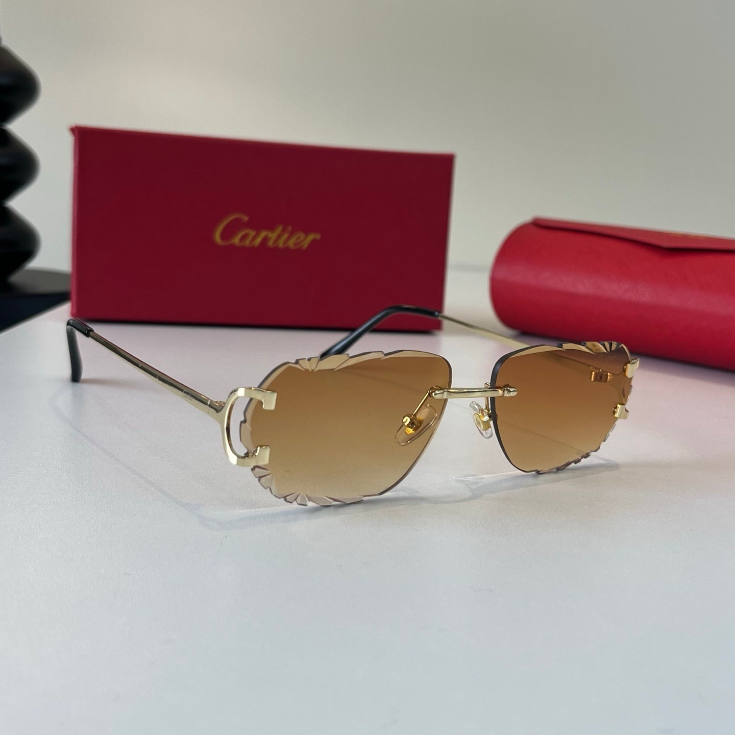 Cartier Lightweight Metal Rimless Brown Lens Sunglasses for Men & Wom - 465871