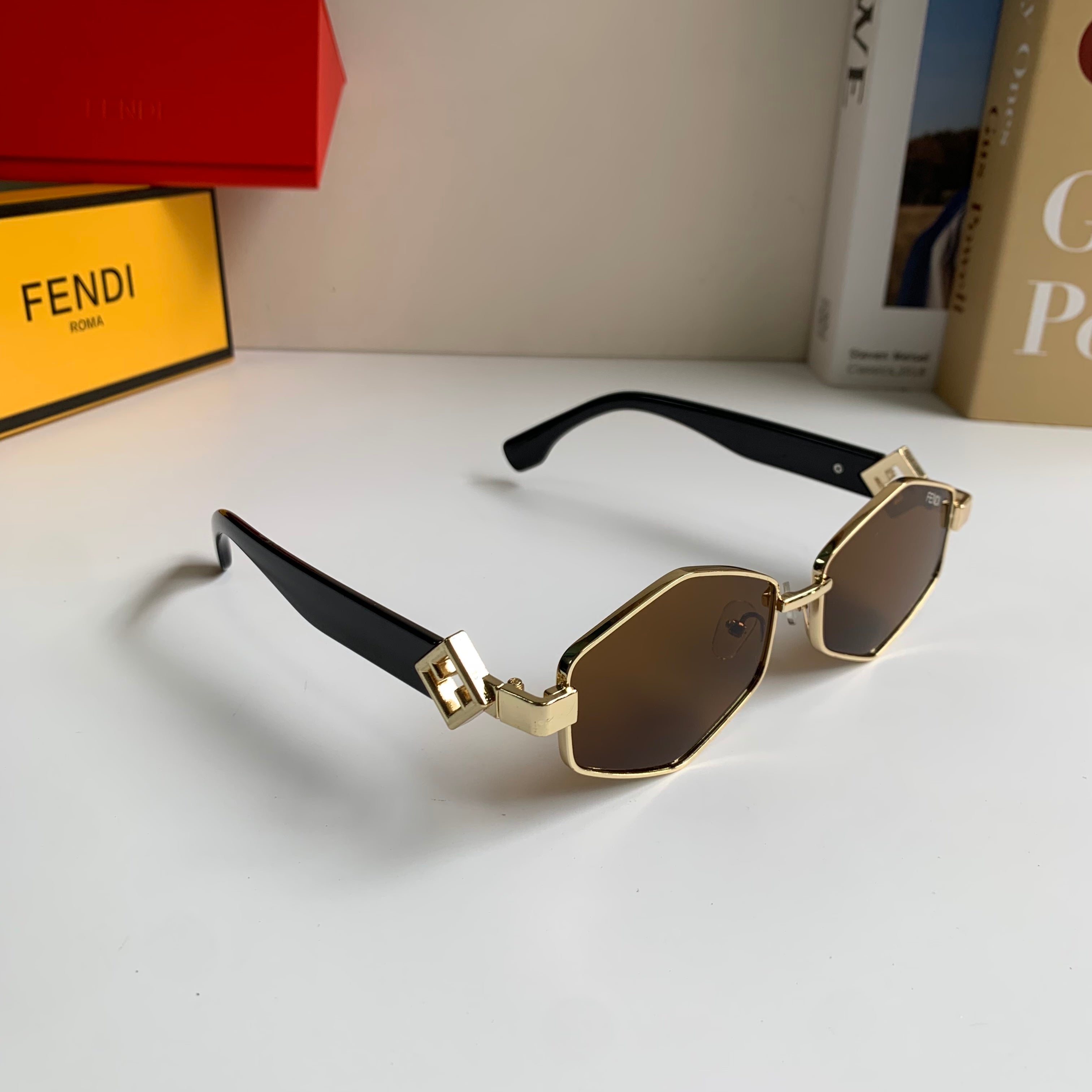 Fendi Metal Fashion Brown Lens Sunglasses for Men & Women